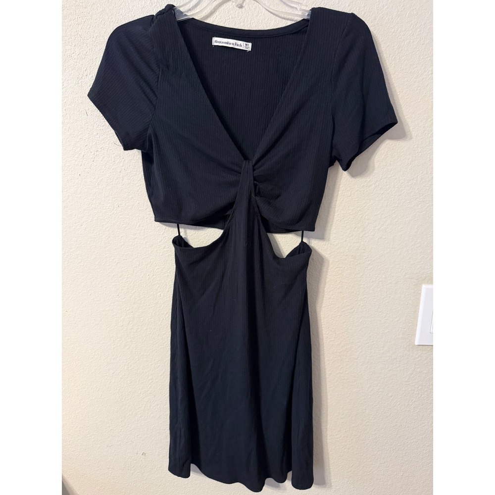 Abercrombie & Fitch Black Ribbed Twist Cutout Short Sleeve Mini Dress Women's MT